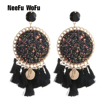 

NeeFu WoFu Bohemian Tassel Earrings Big Earring Flash Leather Large Long Brinco Ear Oorbellen Christmas Jewelry Wholesale