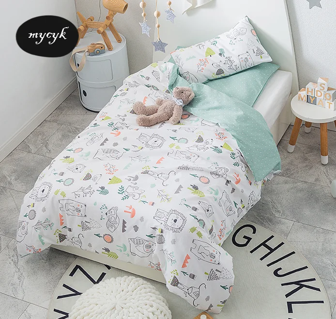 Kit de linge de lit de berceau 100% coton | 3 pièces, parure de lit bébé de dessin animé, inclus taie d'oreiller, drap de lit, housse de couette sans remplissage