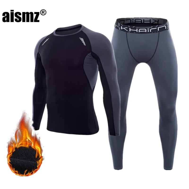 Aismz Men Thermal Underwear Sets Elastic Warm Fleece Long Johns Mens Compression Leggings Breathable Thermo Underwear Quick Dry - Цвет: MY17811-1  P5842-1