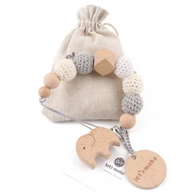 1PC Baby Schnuller Kette Elefant Holz Clip Geometrische Häkeln Perlen Tasche Holz Beißring Tiny Stange Dummy Clips Baby Schnuller halter