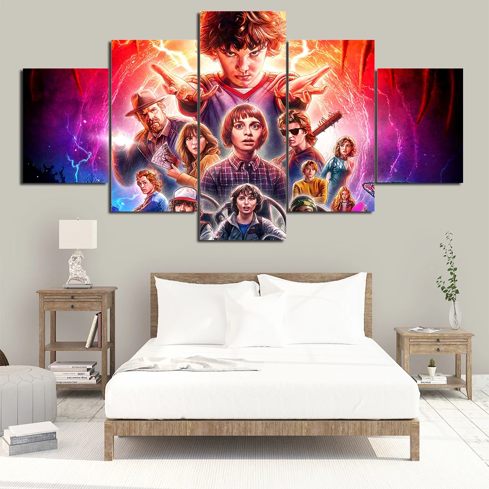 

Modular TV Series Canvas Painting Home Decor 5 Panel Stranger Things Pictures Modern Printed Poster For Kids Room Wall Art Frame