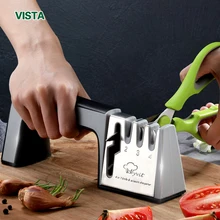 Sharpener de faca 4 em 1 diamante revestido & haste fina faca tesouras e tesoura sistema pedra afiar lâminas aço inoxidável