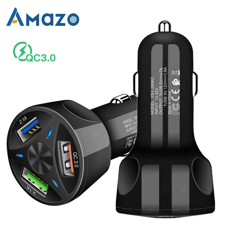 

QC3.0 USB Car Charger LED Light 12-24V Cigarette Socket Lighter Power Adapter Fast Charging Car-Charger For Iphone Samsung Phone