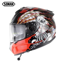 Soman Bluetooth шлем мотоциклетный открытый езда полный уход за кожей лица гоночные шлемы с принтом черепа ECE Сертифицированный шлем для гонок крутой