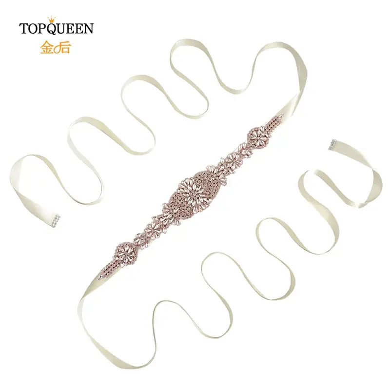 Ivory TOPQUEEN S123-RG rose gold rhinestone bridal belt newest rose gold bridal belt fashion beads bridal belt crystal bridal belt - Цвет: Ivory