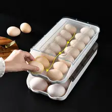 

Hot Sales Rolling Egg Box Transparent Cover Stackable Space-Saving Auto-sliding Egg Storage Holder for Home