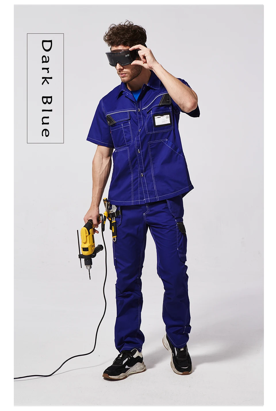 B230 workwear mens work shirts blue short sleeved shirts breathable safety working clothes with big pockets free shipping