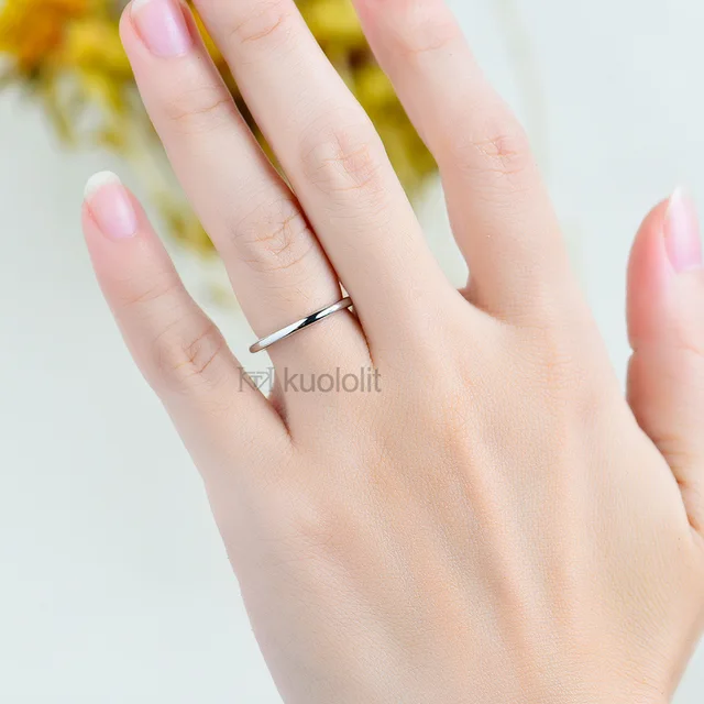 Kuololit Solid 18K 14K White Gold Band for Women Luxury Ring Straight Matching Wedding Diamond Band Engagement Christmas Gifts 2