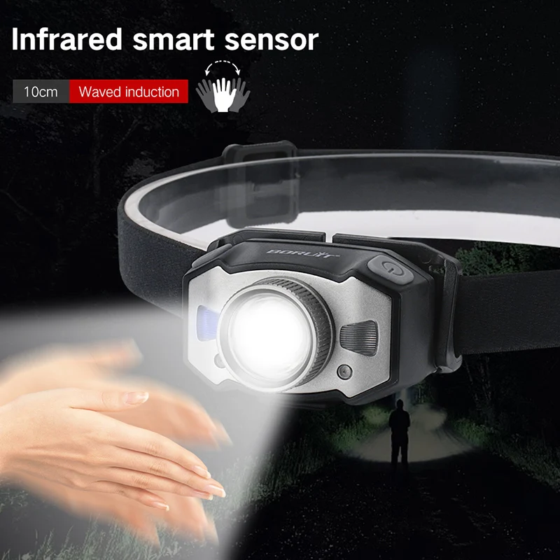 

Mini Headlamp XP-G2+2*3030 Red Light 5-Mode Zoom LED Motion IR Sensor Headlight Rechargeable Head Torch Hunting Light