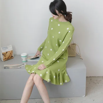 

2019 Maturnity Sweaters Dress Long Sleeve Autumn Winter Loose Dot Ruffle Dress Knitted Sweaters Pregnancy Clothes Winter Dress