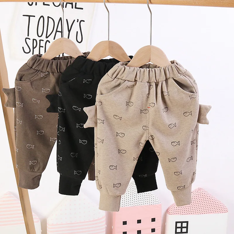 

2020 New Children Bread Pants Autumn And Winter Korean Children Clothing Plus Velvet Printing Fish Fashion Children Pants