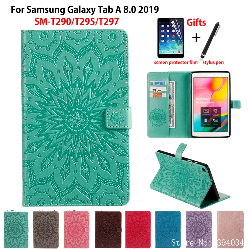 SM-T290 чехол для samsung galaxy tab A 8,0 SM-T295 T290 T295 T297, чехол для планшета, чехол для планшета с тиснением и подставкой+ подарок