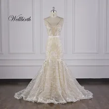 Реальное изображение Wellbirth Vestido de novia роскошное свадебное платье с v-образным вырезом и рукавами-крылышками JC024