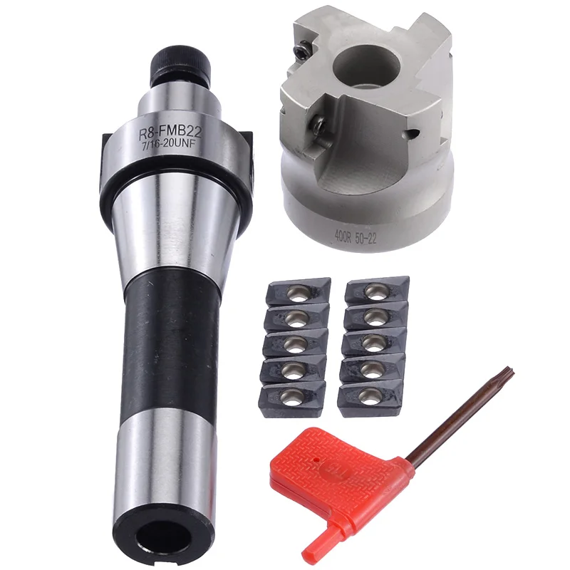 

Promotion! 400R 50MM Milling CNC Face End Mill Cutter Kit + 10Pcs APMT1604 Carbide Inserts + R8 Shank Arbor for Power Machine To
