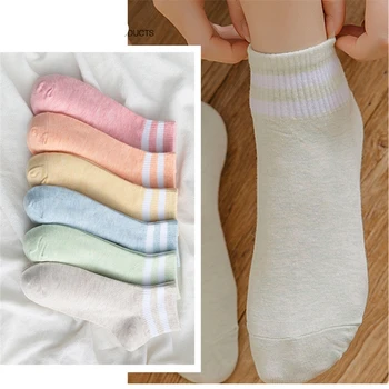

Classic Women Two Stripes Cotton Socks Spring and Summer School Hiphop Skate Short Harajuku Sports Candy colors Cheap Sock