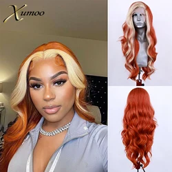 XUMOO Red Ginger Lace Front Wig Natural Hairline Highlight Blonde Synthetic Wigs Body Wave Cosplay Party Wigs For Black Women