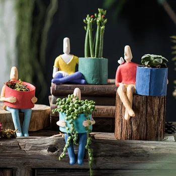 

Nordic Art Abstract Cartoon Character Figurine Ceramic Flower Pot Succulent Potted Garden Office Green Plant Desktop Decorations