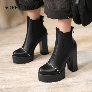 

SOPHITINA Platform Ankle Boots For Women Patent Leather Sexy Crystal Non-slip Super high Heel 2020 New Winter Women ShoesPO759