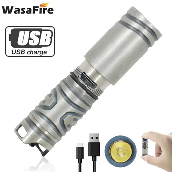 

Wasafire USB Rechargeable Small Keychain Lantern Waterproof Pocket Torch Aluminum Alloy Mini Led Flashlight For Camping Hunting