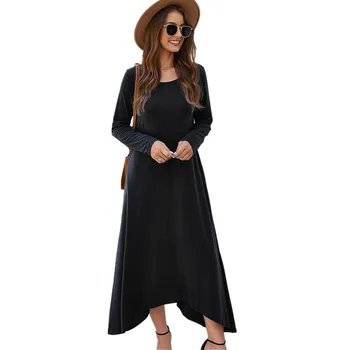 

Fashion 2020 Women O-Neck Long Sleeve Asymmetrical Hi Low Long Maxi Loose Casual Tunic Shirt Swing Dress