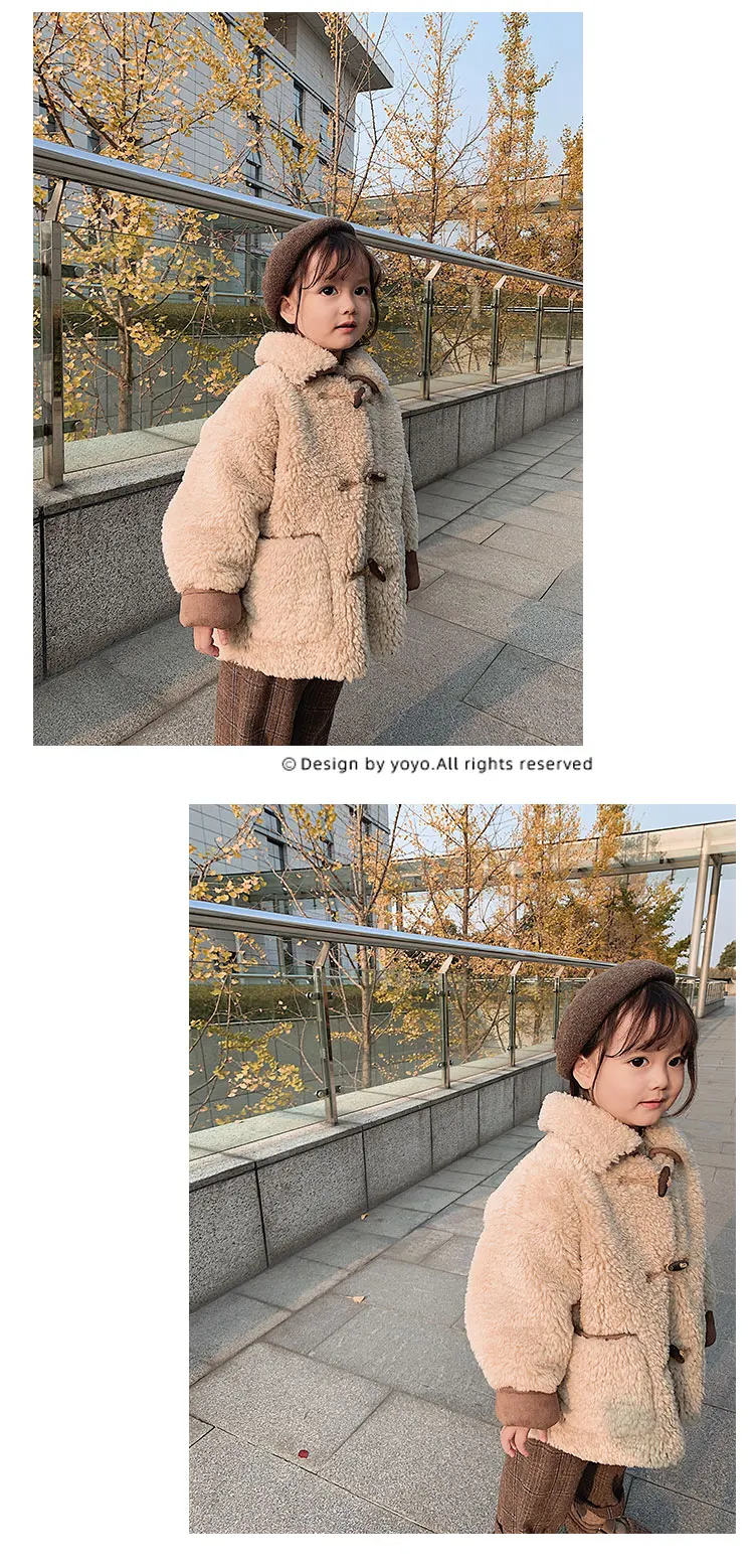 Пальто для маленьких девочек; Зима г.; новое корейское детское утепленное шерстяное пальто; однотонная модная верхняя одежда для детей