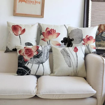 

Pillow Case Retro Chinese Style Lotus Creative Cotton Seat Cushion Office Car Sofa Home Decoration Cushion Cover