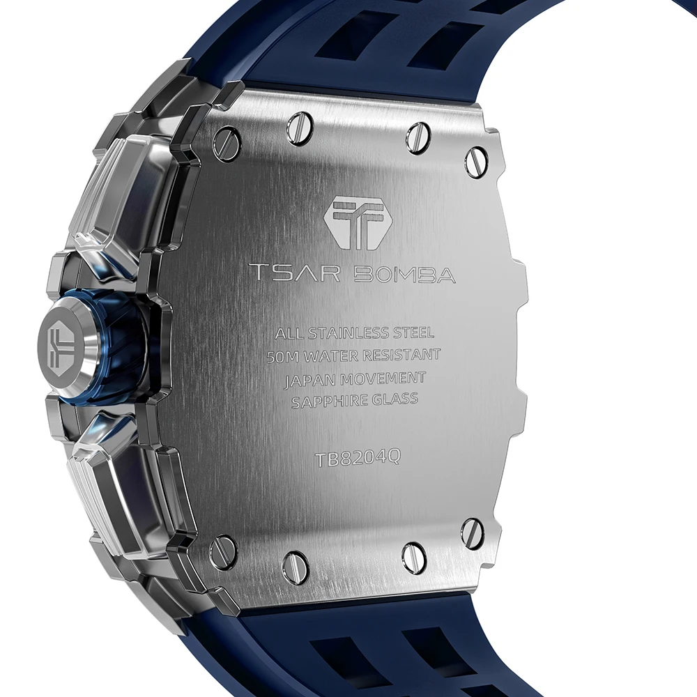 TSAR BOMBA Watch for Men Luxury Brand Tonneau Design Waterproof Stainless Steel Wristwatch Sport Chronograph Fashion Mens Watch
