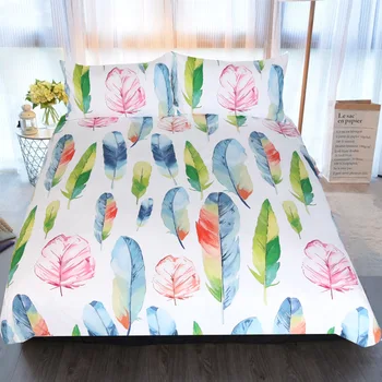 

New arrival Watercolor Feather 3D Printed Bedding Set for Kids Cartoon Bed Cover Single Boys Duvet Cover Set Bedclothes