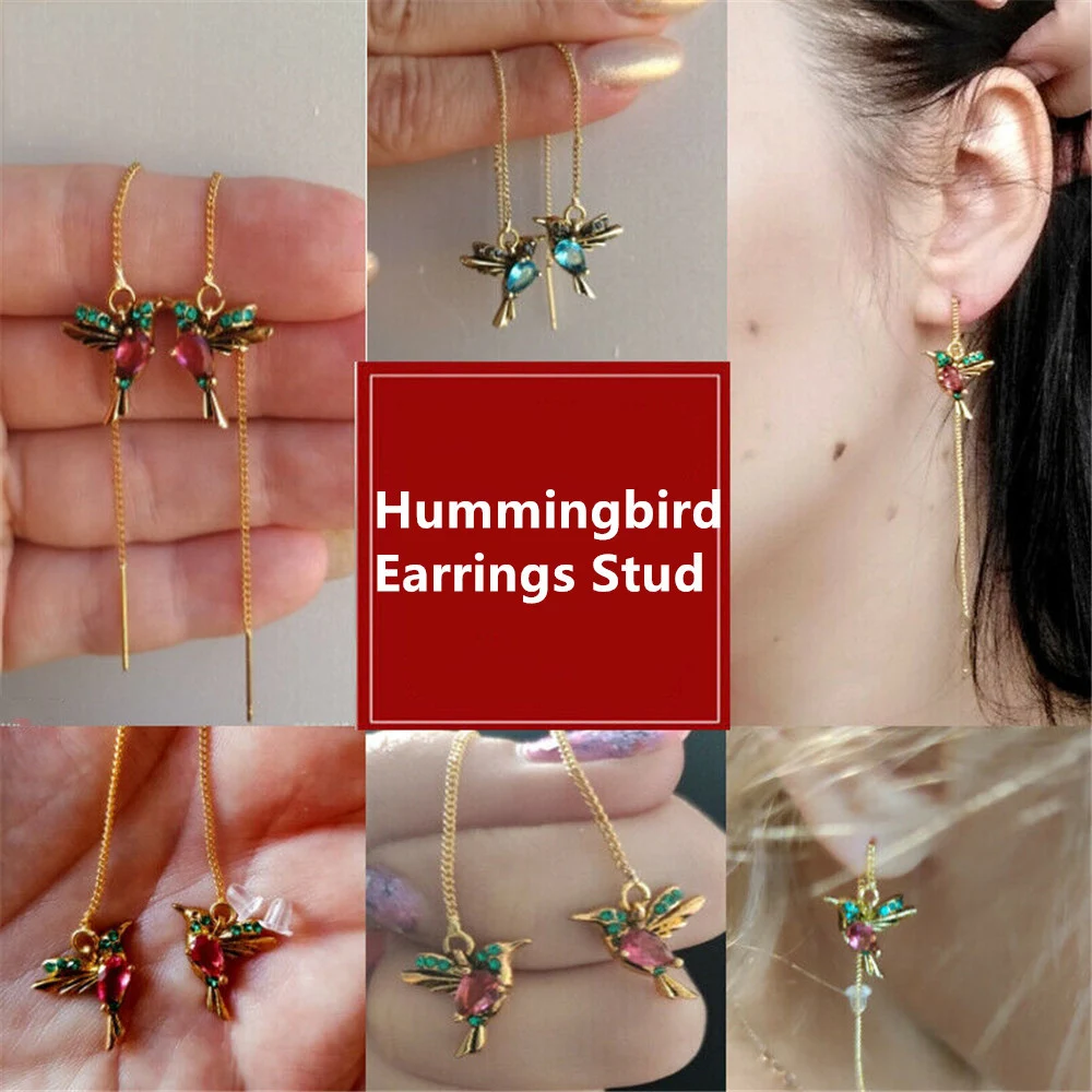 Hummingbird Stud Earrings for Women Long Drop Tassel Threader Animal Crystal Dangle Charm Wedding Jewelry Accessories Gift | Украшения и