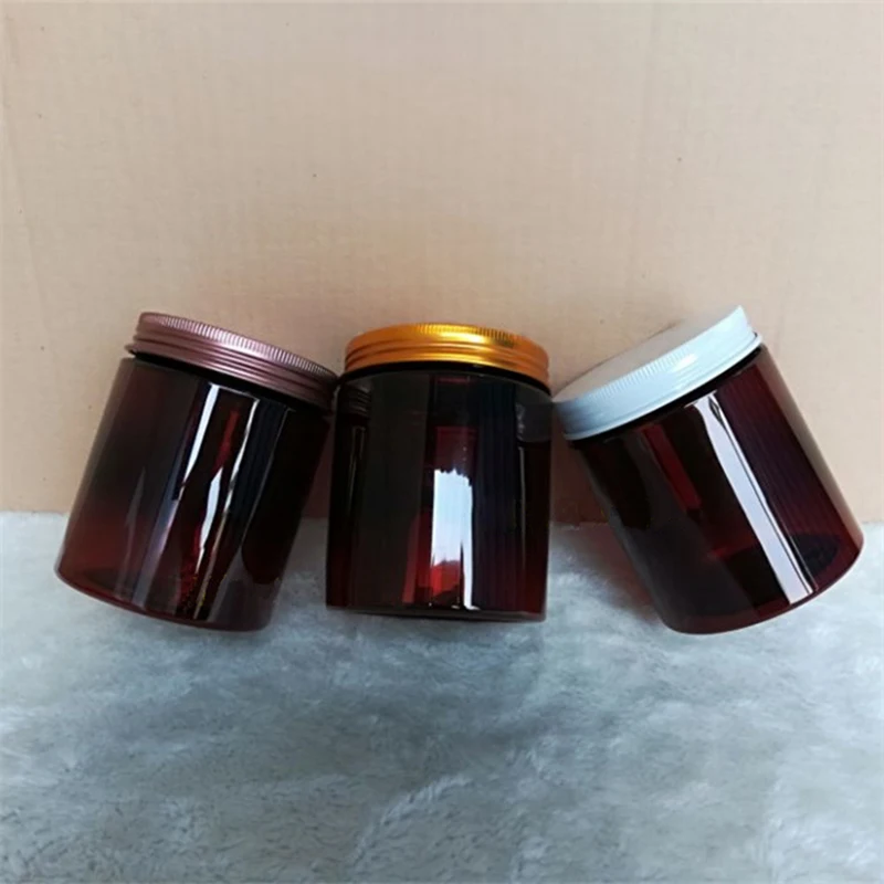 

20pcs 200g 250g 300g Brown Empty Plastic Jar Aluminum Screw Cap PET Pot Container,Skin Care Cream Jars,Powder Bottle Containers