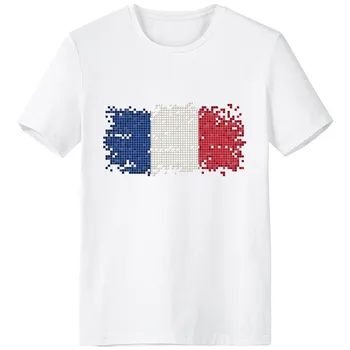 

France Simple Grid National Flag Architecture Crew-Neck White T-shirt Spring and Summer Tagless Comfort Cotton Sports T-shirts