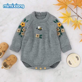 

Autumn Winter Floral Knitted Newborn Baby Girls Bodysuits Outfits 0-18M Infant Kids Bebes Long Sleeve Body Onesie Tops One Piece