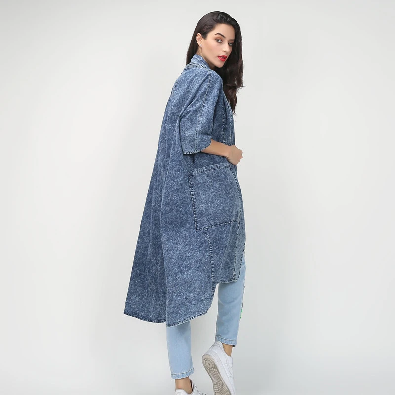 TWOTWINSTYLE джинсовая женская ветровка, воротник с лацканами, короткий рукав, свободный Тренч, осень для женщин, модная одежда