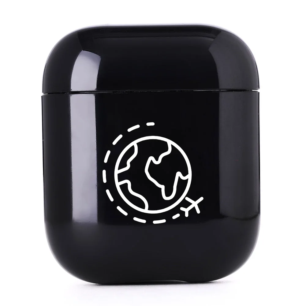 Жесткий Чехол для наушников для Apple Airpods, чехол с милой картой мира, роскошный черный беспроводной Чехол для наушников с Bluetooth, чехол для Airpods - Цвет: I01128S