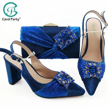 

Special shoes with Matching Bag Set Decorated with Rhinestone Italian design Shoes for Women Party Pump in Royal blue