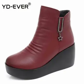 

2020 Genuine Leather Autumn Winter Boots Shoes Women Ankle Boots Female Wedges Boots Women Boot Platform Shoes