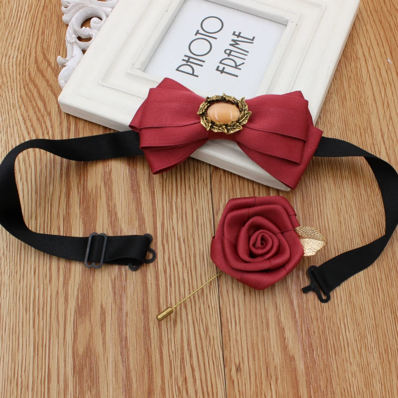 2PCS Bow Tie Set 2 шт. Мужской Женский Галстук-Бабочка Сплав Брошь со стразами набор носовых платков свадебный бизнес Рождественский галстук платок Карманный квадратный галстук-бабочка - Цвет: 2PCS Bow Tie Set