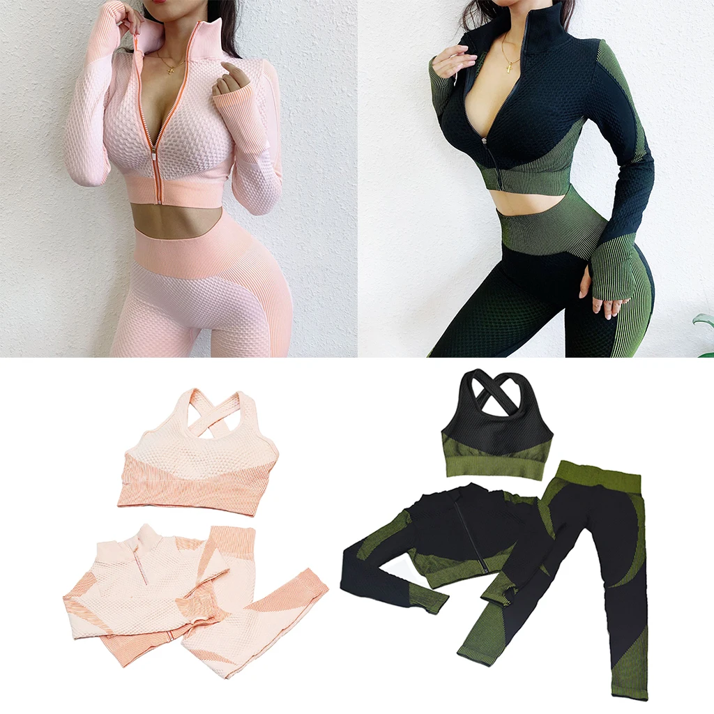 Women Seamless Yoga Crop Top Leggings Bra Pants Sports Gym Set Suit Tracksuit