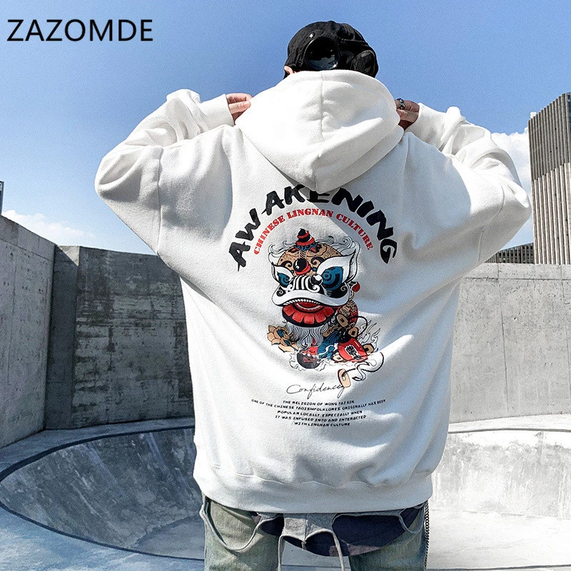 Модные мужские крутые толстовки ZAZOMDE в стиле хип хоп японские повседневные
