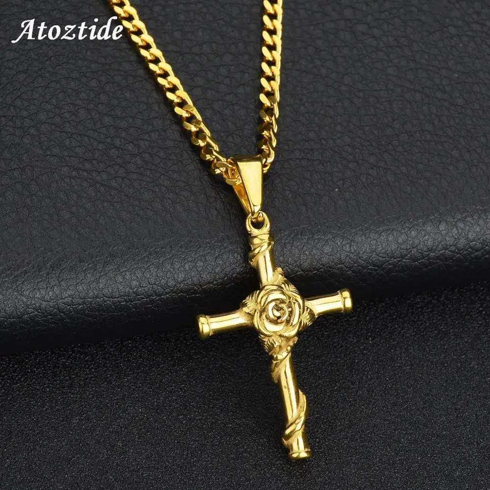 Gold rose cross necklace Clearance