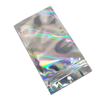 

100Pcs/lot Clear Aluminum Foil Holographic Ziplock Package Bag Snack Seal Seal Plastic Mylar Pouch for Party Gifts Craft Packing