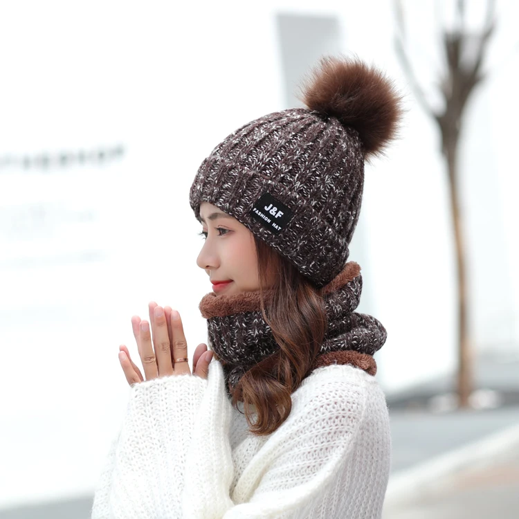 Теплая зимняя вязаная шапка Skullies Beanies, женская брендовая Высококачественная зимняя женская Шерстяная Лыжная шапка с меховым помпоном, шапки с помпонами, вязаный шарф