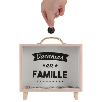 

Wooden Piggy Bank Money Box Coin Cash Bank Container Home Transparent Vintage Stand Letter Desktop Decorations Storage Organize