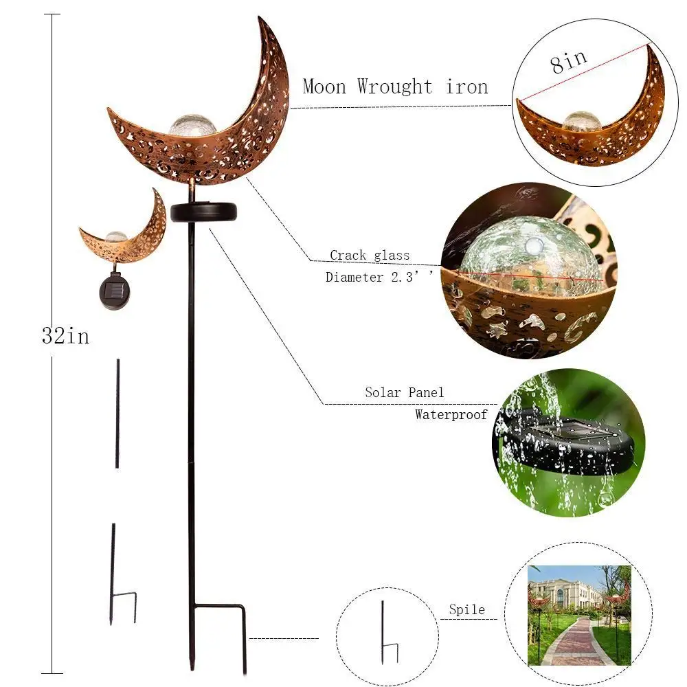 Солнечное садовое освещение Хрустальное кракелированное Стекло глобус Луна фонарь для столба Водонепроницаемые светодиодные декоративные фонари для сада газон патио
