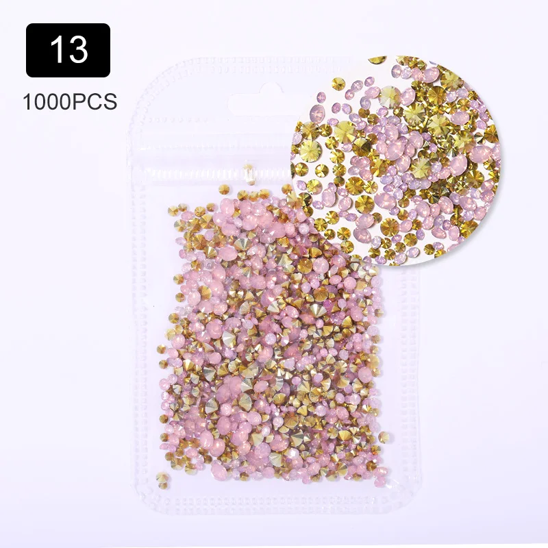 1000PCS AB Micro Rhinestones Nail Crystals Mixed Color Flat Bottom Nail Art Decorations 3D Charms Nail Accessories - Цвет: 13