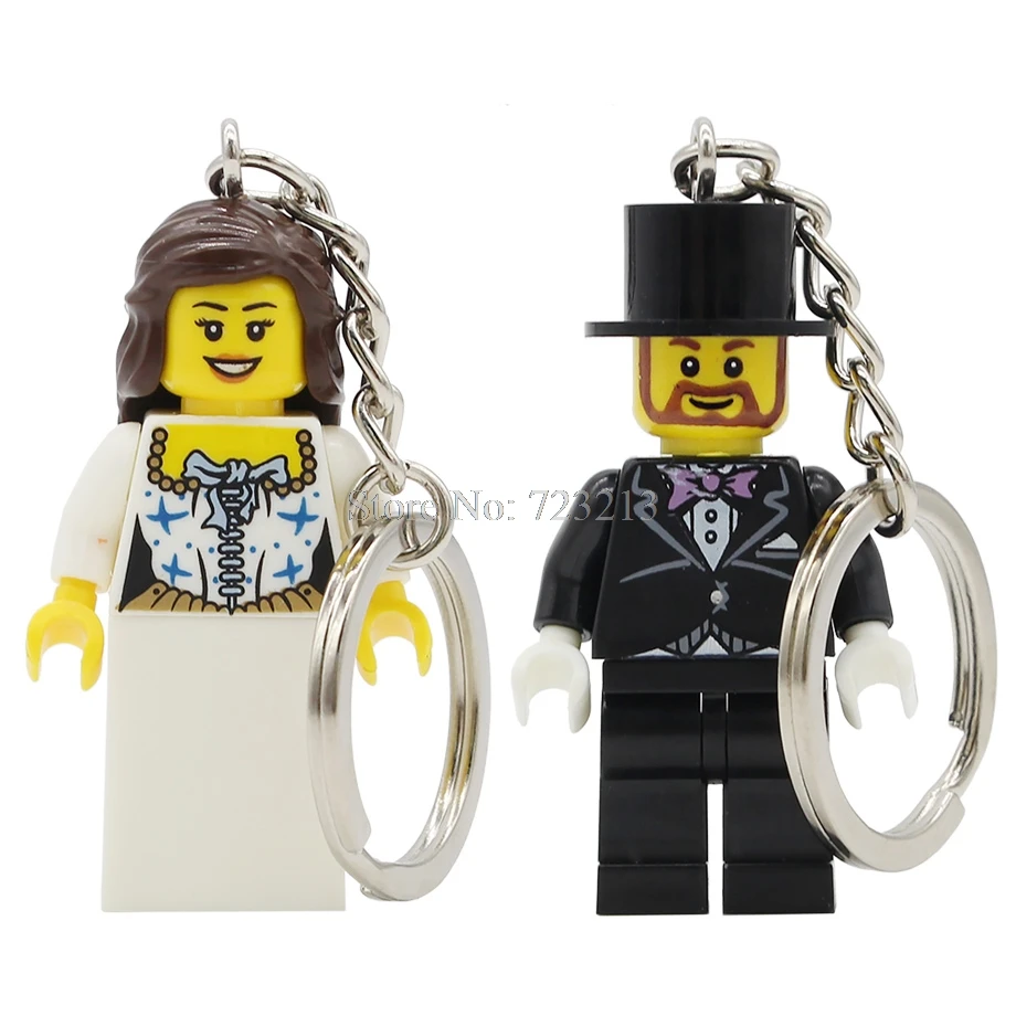 

Bride Bridegroom Figure Keychain Key Ring Wedding Couple Lovers Husband Wife Flower Building Blocks Figure Models Bricks Toys