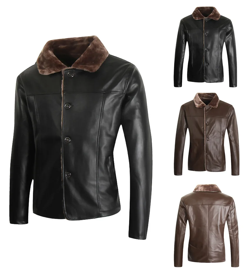 

2019 Autumn And Winter New Style Stand Collar Men Leather Coat Korean-style Leather Coat Men Casual Brushed And Thick Warm Leath