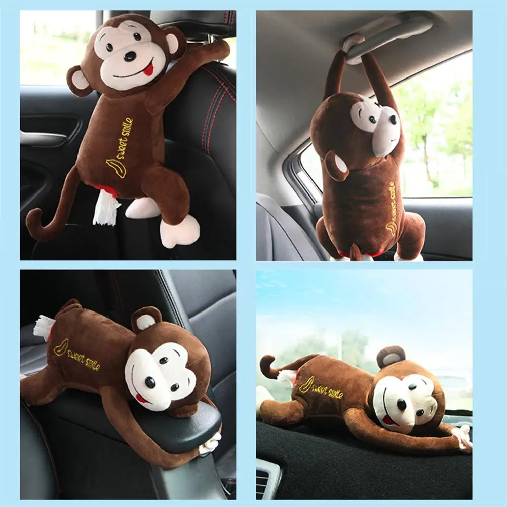 Innovative Car Hanging Tissue Box Cute Monkey Toy Paper Cover Cotton Holder Napkin Storage Box For Car Bathroom Bedroom Dressers