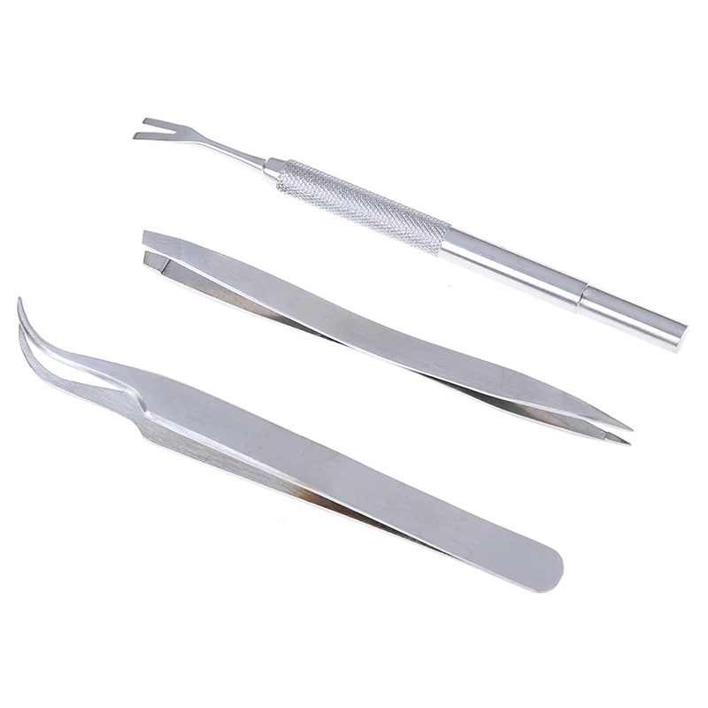3Pcs Eyebrow Tweezer False Eyelash Extension Tools Stainless Steel Auxiliary Repair Hyperfine High Precision Anti Acid Tweezers