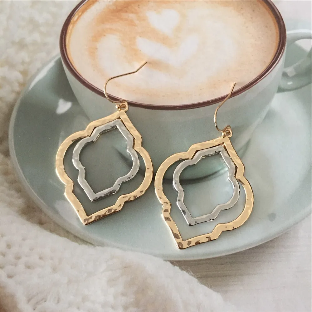 Casual Flower Shape Gold and Rhodium Mixed Color Drop Earrings For Women Girl Daily Wearing Item | Украшения и аксессуары